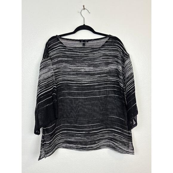 Eileen Fisher Black Illusion Organic Linen Mesh Bateau Neck Top Small - Picture 2 of 6